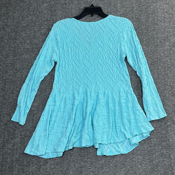 HABITAT Women's Small Long Sleeve Textured Asymmetric Hem Scoop Neck Blue Tunic - Picture 2 of 6